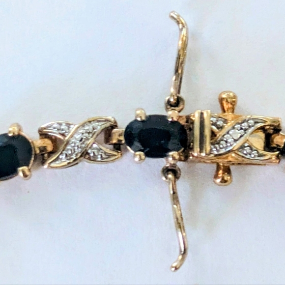 PAJ Signed STERLING SILVER Gold Vermeil Genuine Oval SAPPHIRE TENNIS BRACELET 7" - Picture 6 of 9